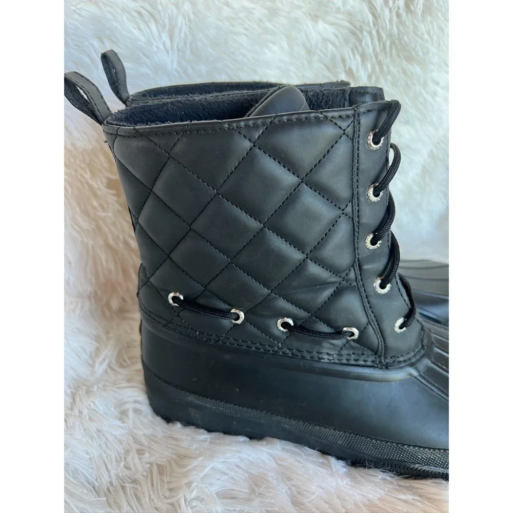 Sperry Saltwater Duck Boots Black‎ Quilted Rain Lace Up Womens Lined Winter Sz 9